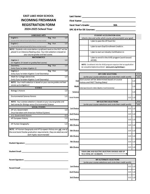 ELHS COURSE SELECTION